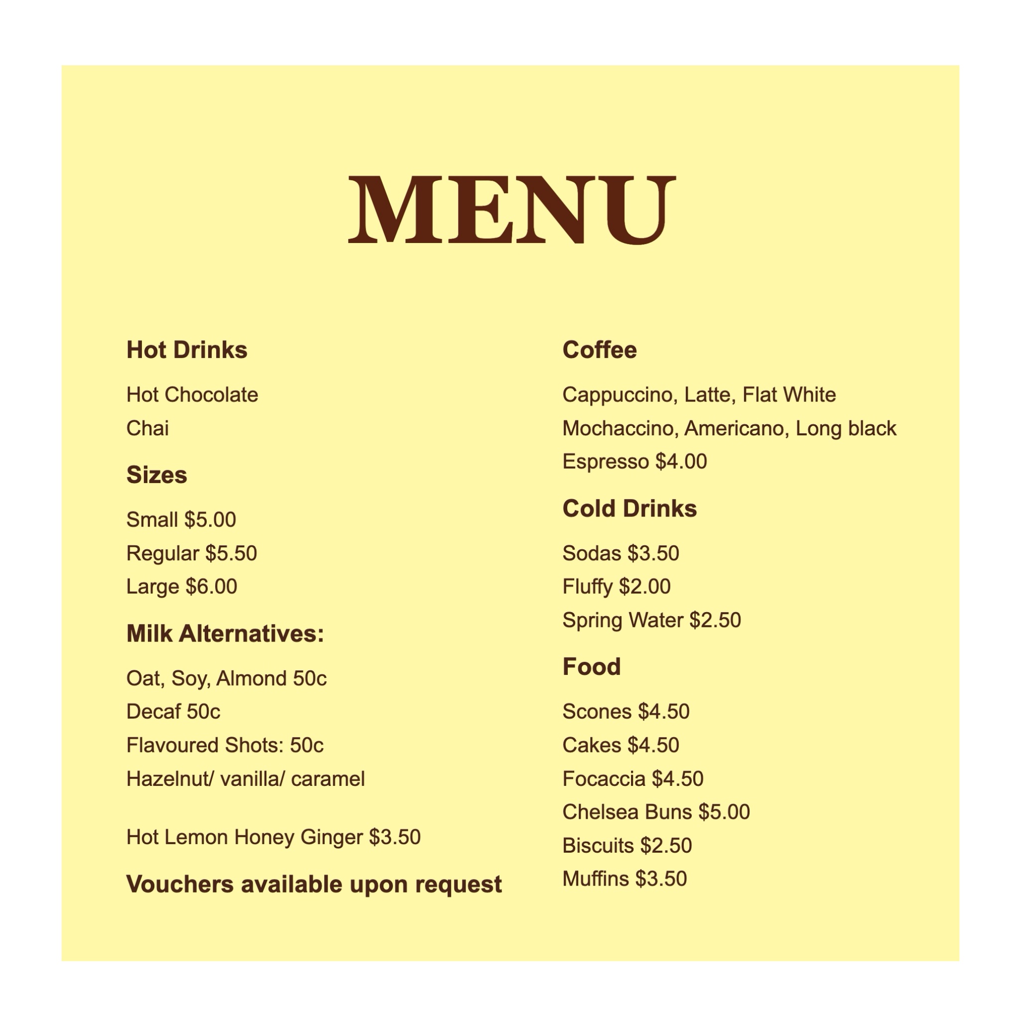 Menu reference